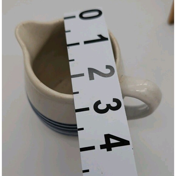 Vintage Stoneware Pottery small Pitcher Blue Stripe unmarked handmade antique - Picture 7 of 7